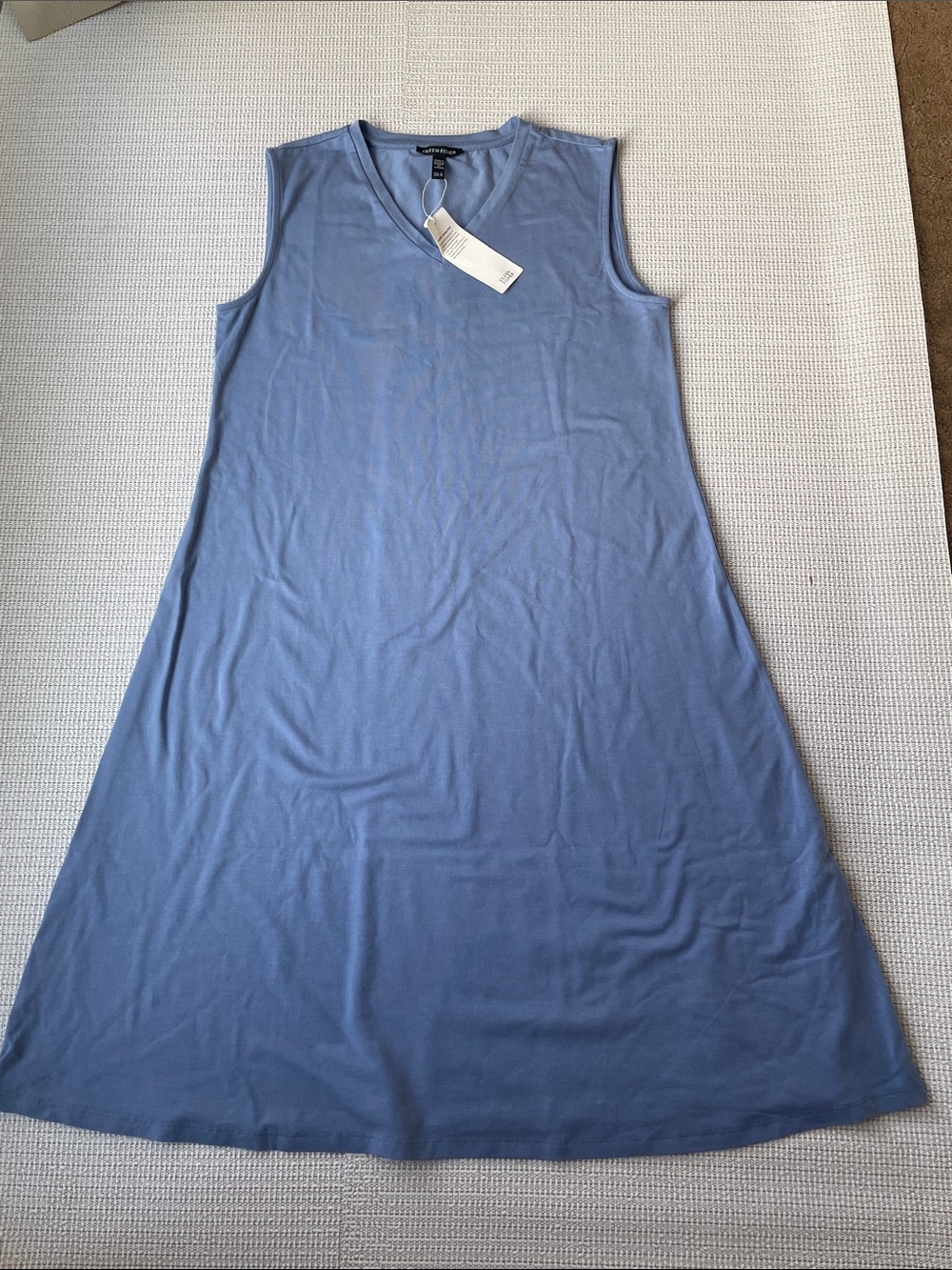 Eileen Fisher V-Neck Stretch Jersey Knit Dress in Dusty Blue- XS- NWT